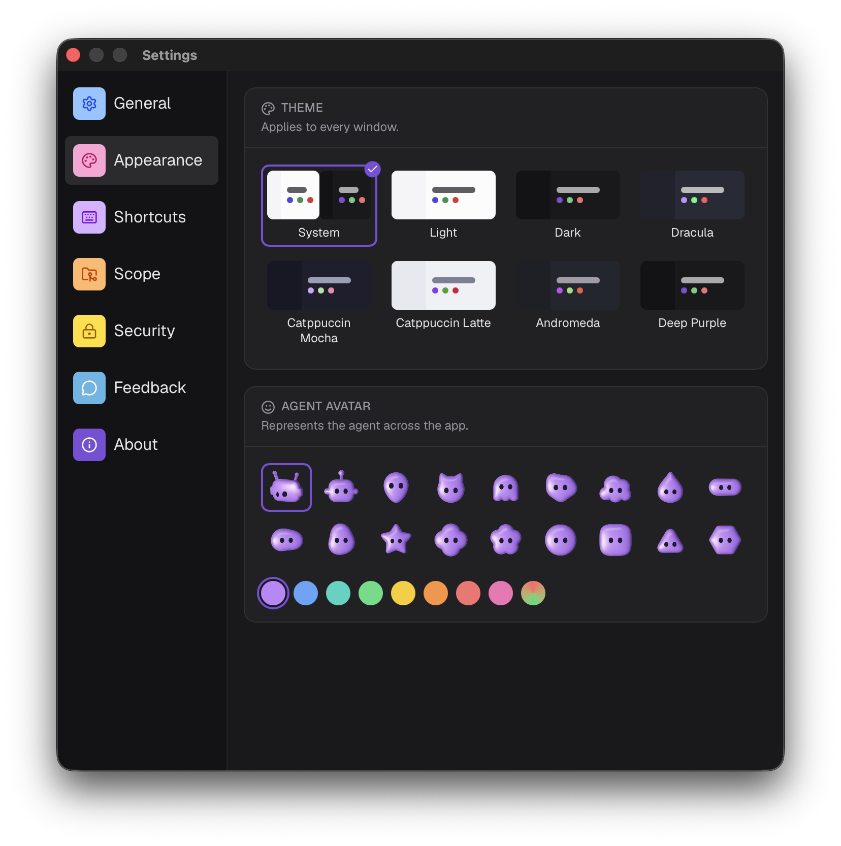 Appearance settings