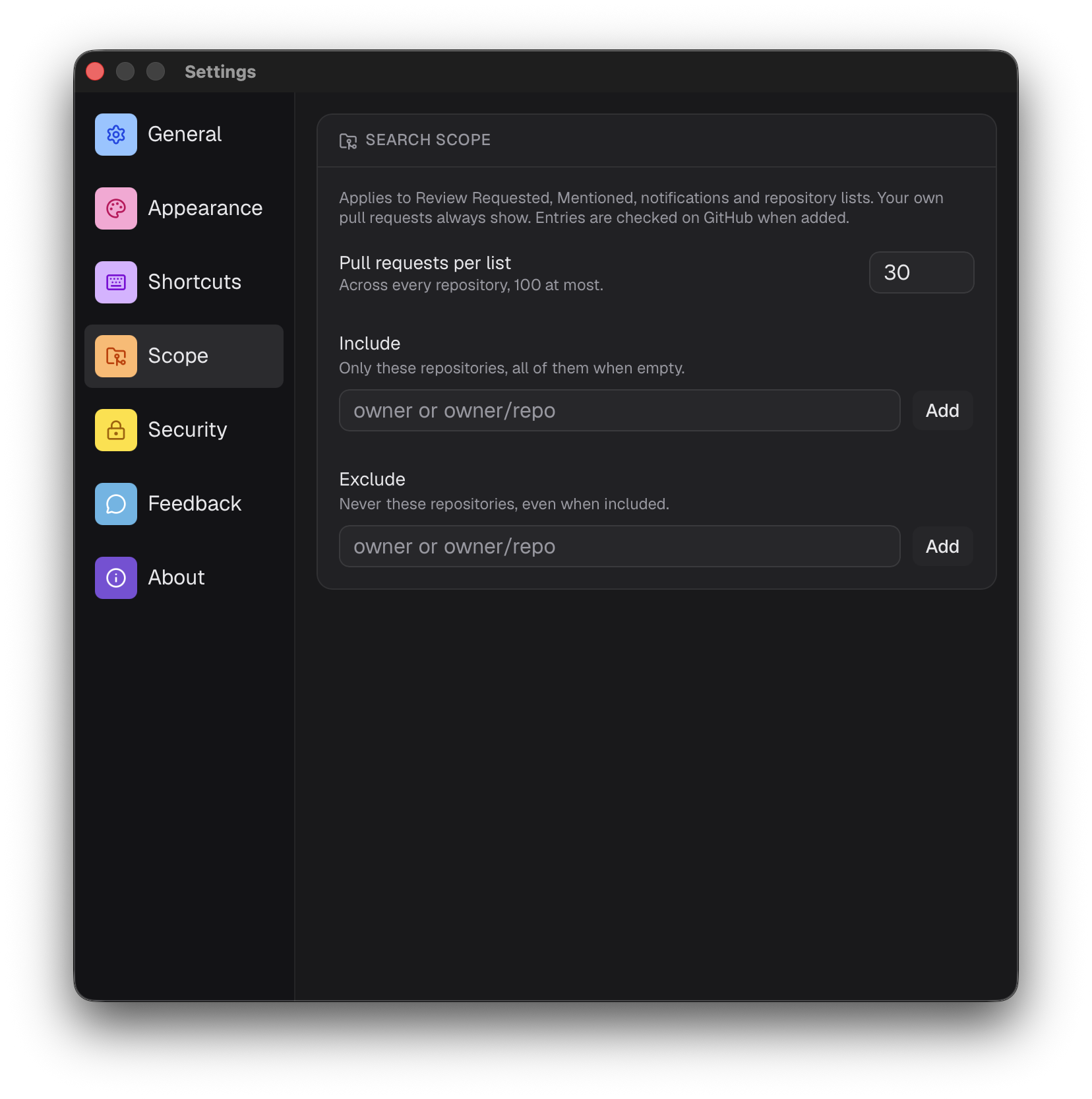 Search scope settings