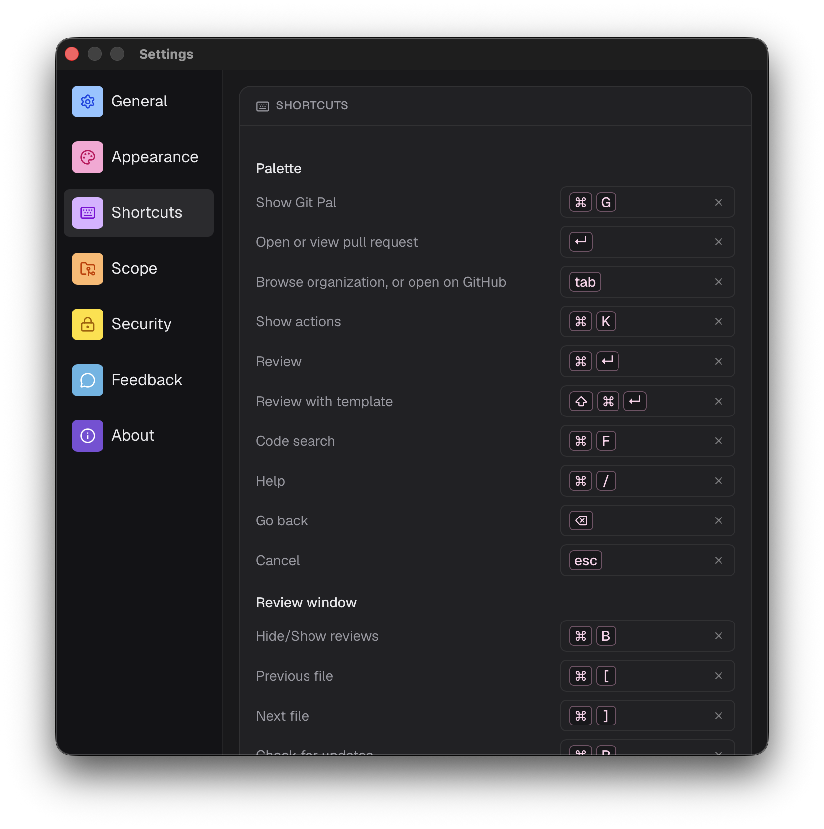 Shortcut settings